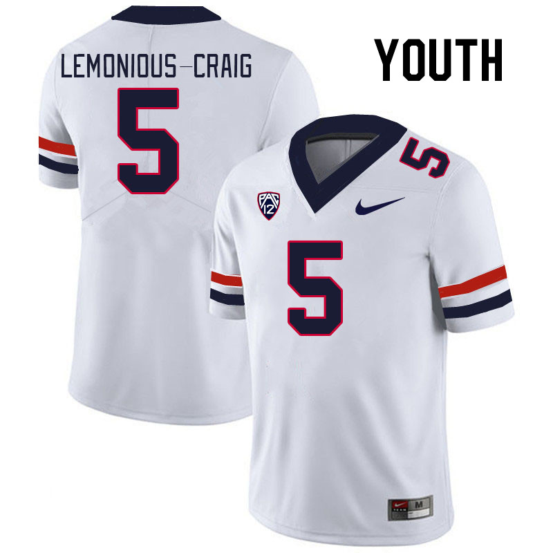 Youth #5 Montana Lemonious-Craig Arizona Wildcats College Football Jerseys Stitched Sale-White